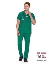 Scrubs for Men Set - V-Neck Top Straight Leg Pants 11 Large Hunter Green