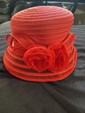 Vintage Red Giovannio New York Fancy Hat With A Ribbon Bow Sheer Brim