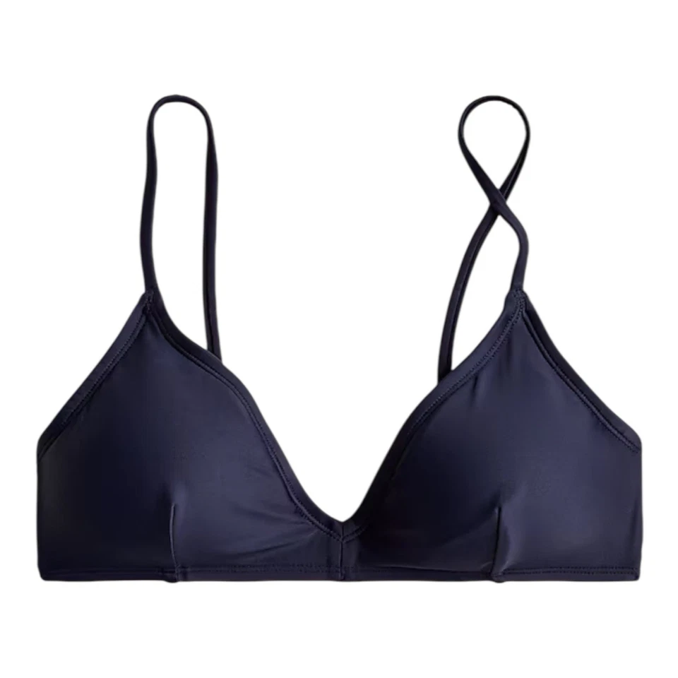 Biquíni feminino J Crew azul marinho gola V francês tamanho M - Imagem 4 de 4