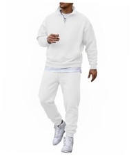 2 Piece Set for Men Casual 1/4 Zip Track Suits Set Long Sleeve X-Large White