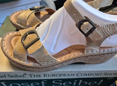 Josef Seibel 37 EU 7 US Tan Genuine Leather Ankle Strap European Comfort Sandals