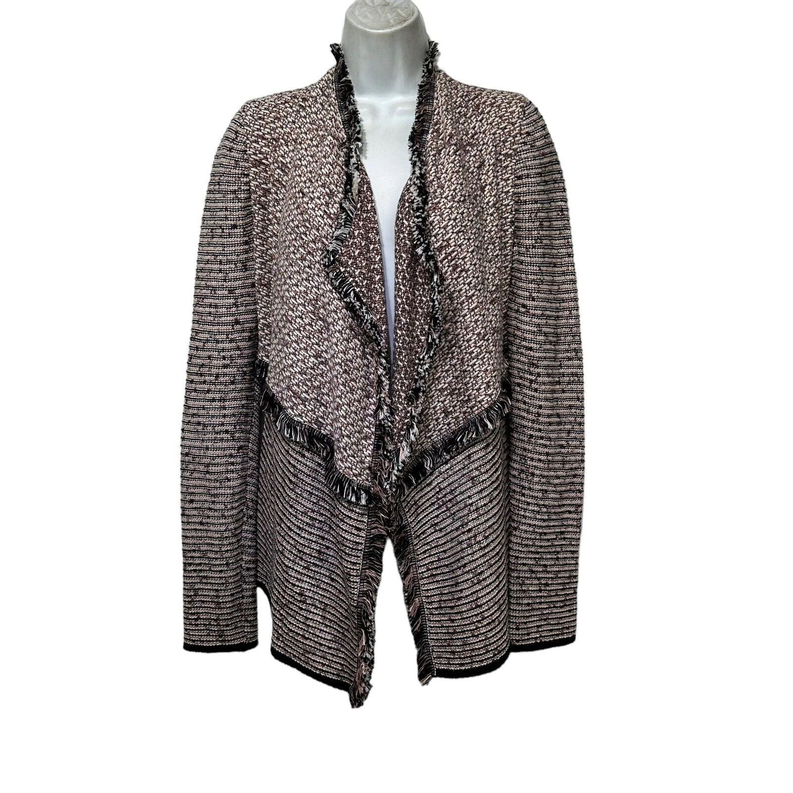 VETEMENTS Giacca blazer tweed White Ho Black Market XS aperto davanti frange testurizzate