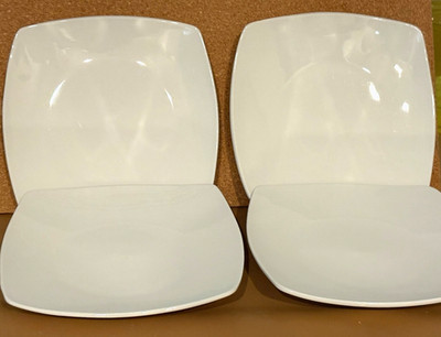 GIBSON HOME (4) SQUARE 7'' WHITE Bread / Dessert PLATE - SET OF 4 PLATES - ZEN