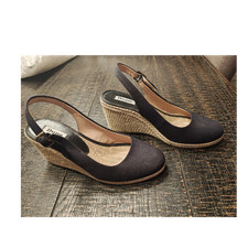 Dune London Black Beige Wedge Slingback Sandals Buckle Ankle Strap Women's 9