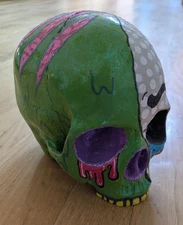 Original artwork Signed #328 Pop "Scullture" pop art painted skull zombie comic