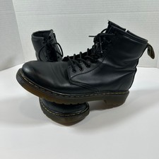 Dr Martens Boots Kids Youth Size 4 J Black Leather Lace Up Combat Side Zip 1460