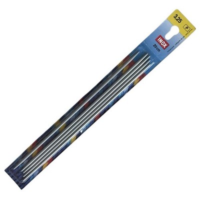INOX  8'' / 20 cm DOUBLE POINT KNITTING NEEDLES - SET OF 5 - SIZE 3.45 New!