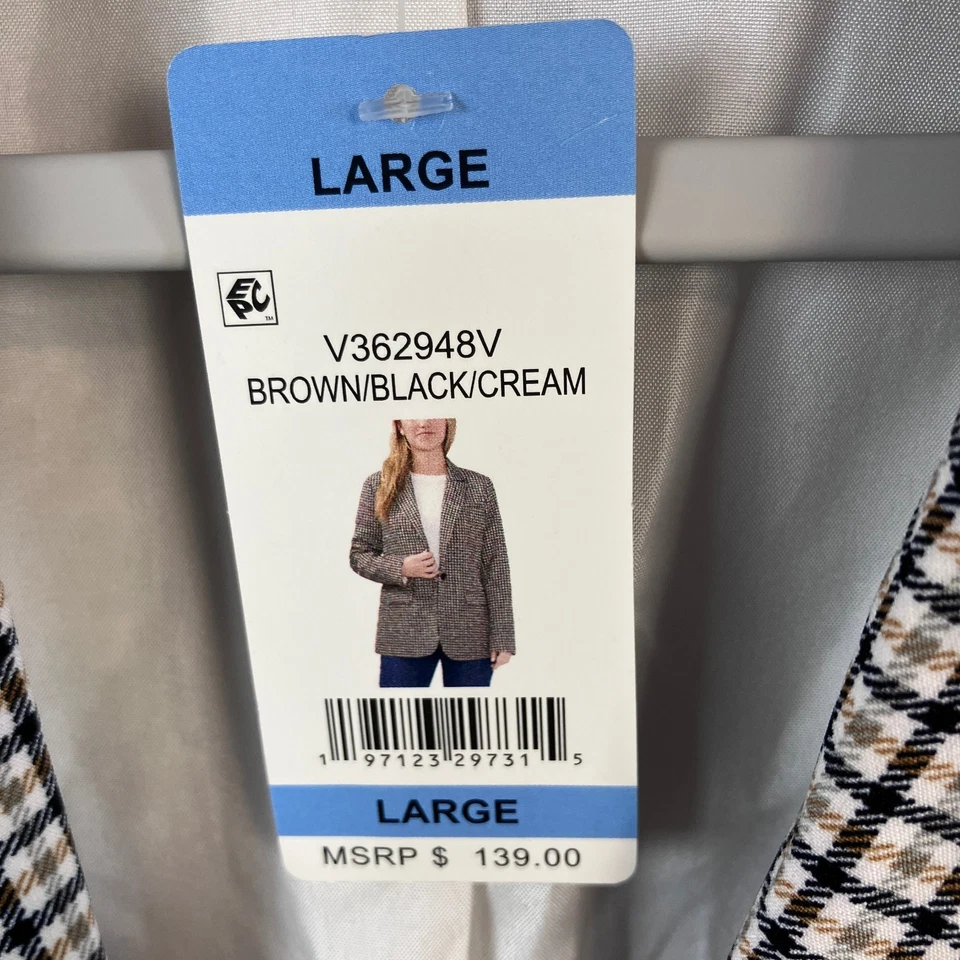 Blazer para mujer Vince Camuto talla L marrón/negro/crema cuadros nuevo con etiquetas Foto 3 de 4