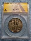 1938-D Walking Liberty Half Dollar ANACS VF 20 Very Fine Natural Toning Low Mint
