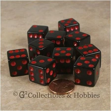 NEW 10 Black with Red Pips D6 Six Sided D&D RPG Bunco Dice Set 16mm 