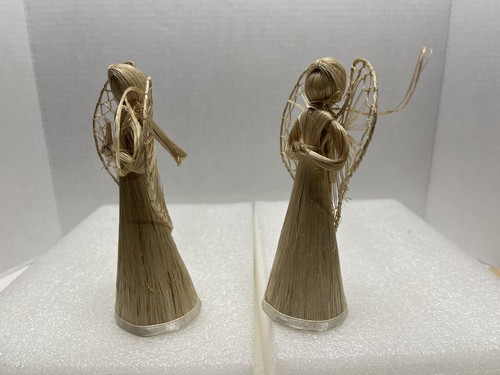 Juego de 2 estatuillas vintage de ángeles de Navidad con alas de bambú - Imagen 5 de 5