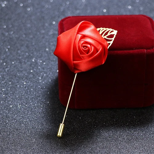 Mens Rose Brooch Flower Brooch Boutonniere Suit Lapel Wedding Pin Tassel Chain - Picture 17 of 95