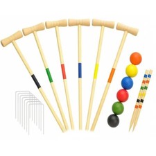 6 PLAYER COMPLETE CROQUET SET WOODEN MALLET KIDS SUMMER FUN OUTDOOR GARDEN GAME