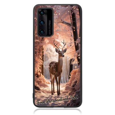 Personalised Text Back Case For Huawei Phone Series - Deer in Snow Forest