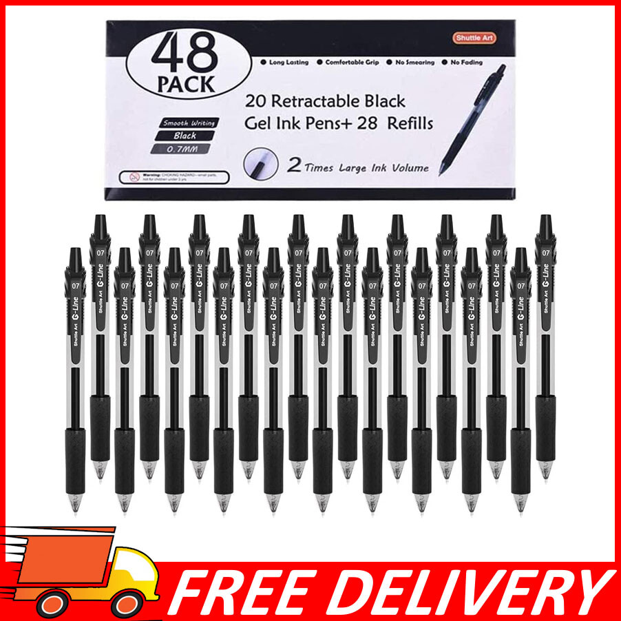 48pk Shuttle Art Black Gel Pens Retractable Medium Point Rollerball Gel