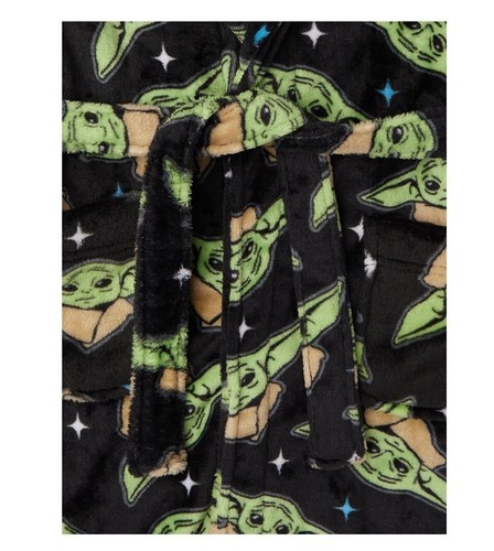 Disney Star Wars Mandalorian Baby Yoda Boys Black Plush Pajama Bath Robes: 4-8 - Picture 4 of 8