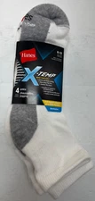 1 pack Hanes 4 Pair X-TEMP MENS ANKLE SOCKS White & Black White Stripe SIZE 6-12