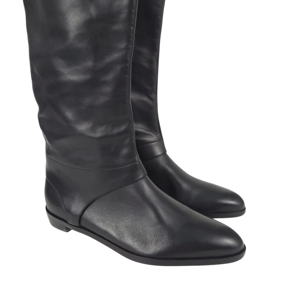 Botas de Bastón DIANE VON FURSTENBERG Talla 7M Cuero Negro Sobre la Rodilla Pull On Foto 2 de 4