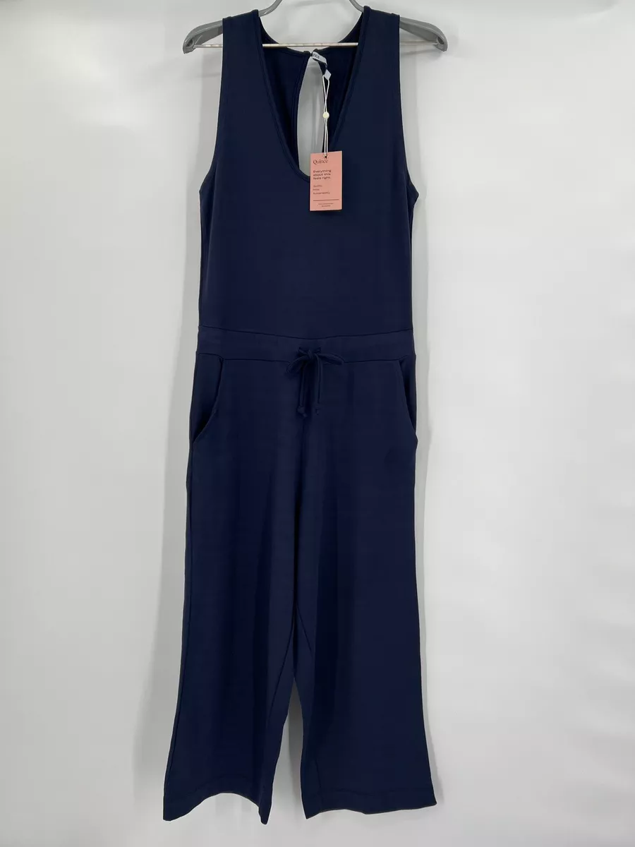 Quince Women's Navy Blue French Terry Modal Jumpsuit sz S NWT Sleeveless  V-neck