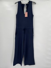 Quince Women s Navy Blue French Terry Modal Jumpsuit sz XS NWT Sleeveless V-neck