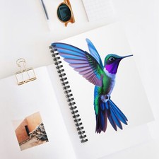 Vibrant Hummingbird Notebook  Green, Blue  Lilac Design  Nature Lovers Gift