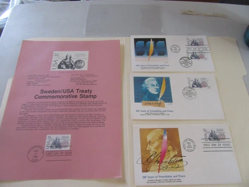 Sweden Treaty 1983 200th Anniv. 20c Three Dual-Single Stamps Fdcs Sc#2036 + FDC