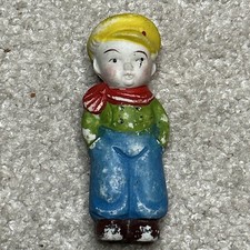 Vintage Frozen Charlotte  Japan Boy Cabbie hat Scarf Chaps 3.5 "