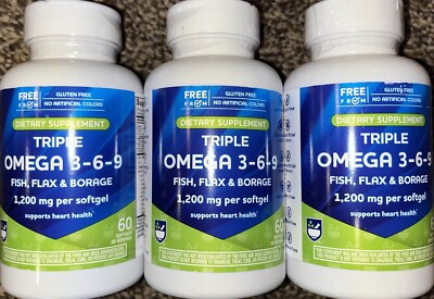 *180 SOFTGELS* Triple Omega 3-6-9 FISH FLAX BORAGE 1200mg Exp 11/26 FAST SHIP