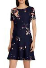 Ralph Lauren Dress 4P 4 P A Line Short Sleeve Black Floral Washable