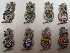 CUTE COLORFUL GOOD LUCK "OWL" CHARM PENDANT METAL/PLASTIC MULTCOLOR NEW