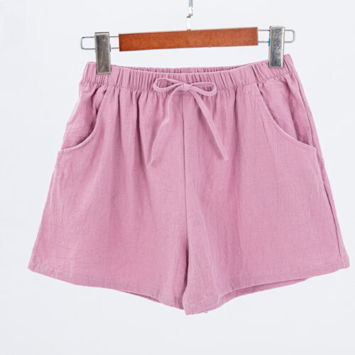 Women Cotton Linen Shorts Mini Pants Trousers Thin Elastic Waist A-line Shorts - Picture 13 of 16