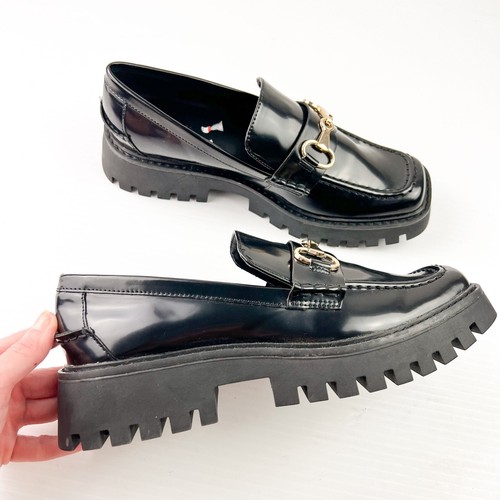 Open Edit Nordstrom melierte Plateau-Loafer Damen schwarz Leder Größe 7M NEU - Bild 8 von 13