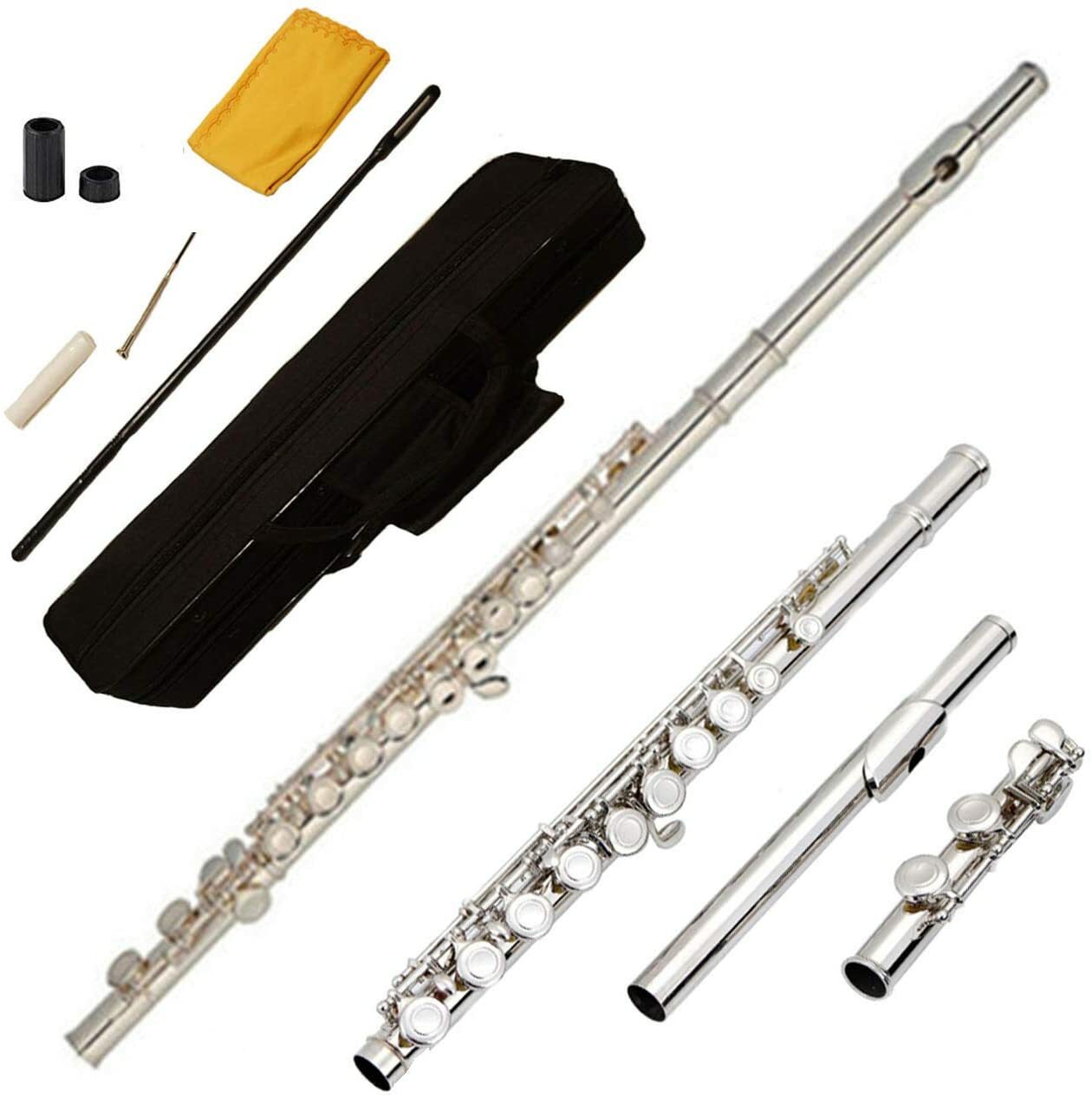 16 Closed Hole Flute, C Foot, off set G/ split E, Nickel Plated, Case