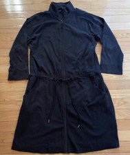 Lands End Black Cotton Beach Swim Cover Up Full Zip/Pockets Women  s M 10-12