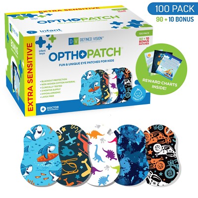 Infants Extra Sensitive Adhesive Eye Patch Boys 100 Pack Series II OPTHOPATCH 