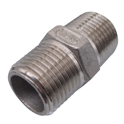 NJ STOCK  2pcs 1/2'' Male x 1/2'' Male Hex Nipple 304 SS Threaded Pipe Fitting