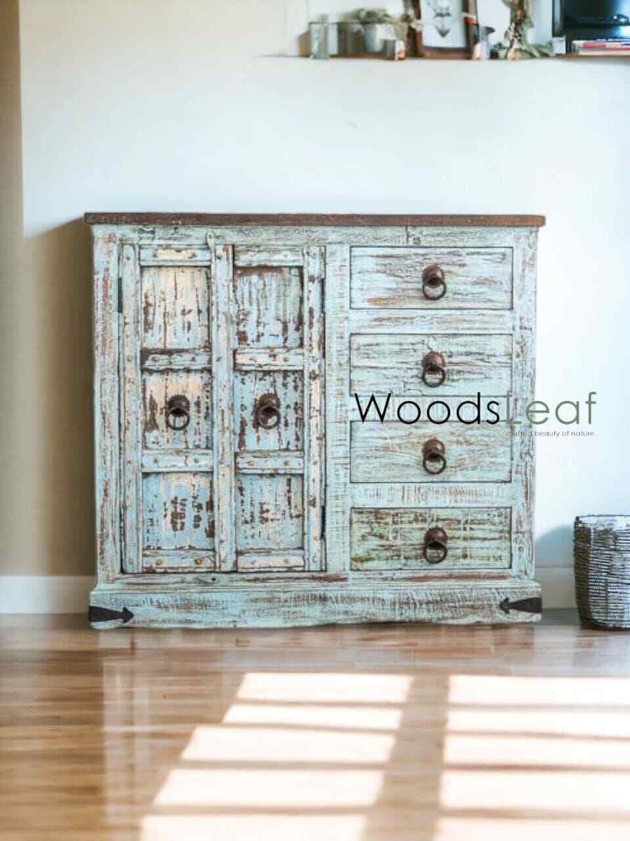 Indian Furniture Distressed Wood Reclaimed Indian Trio Table Nest