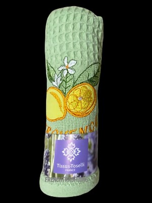 Waffle-Weave Towel Provence Lemons Green Designed in France, Made in Turkey