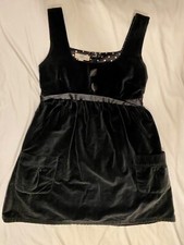 SO Wear It Declare It Girls TANK DRESS-S-Black Velvet Cotton-Belted-Zip-Pockets