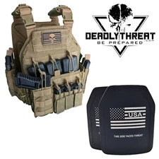 Urban Assault Tan Tactical Vest Plate Carrier W/ Level III+ Ceramic Armor Plates