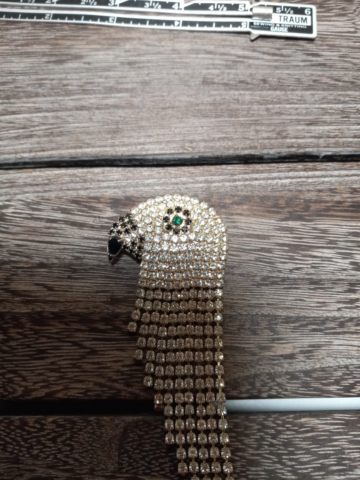 Vintage Unsigned EAGLE BIRD Rhinestone Green Blac… - image 2