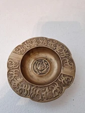 Vintage Brass Ashtray, , 2 Slot, Made In Korea With Rose Center