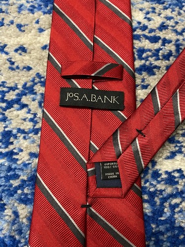 Jos. Corbata A Bank rojo gris rayas sesgadas 100 % seda - Imagen 4 de 4