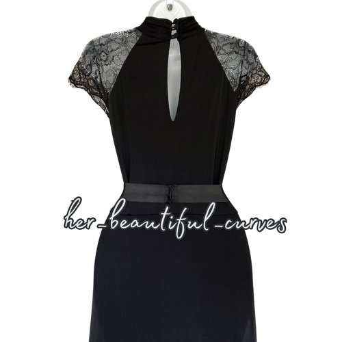 DEBÚT RICH BLACK MAXI LACE JERSEY EVENING OCCASION PARTY DRESS SIZE 16 - Picture 5 of 6