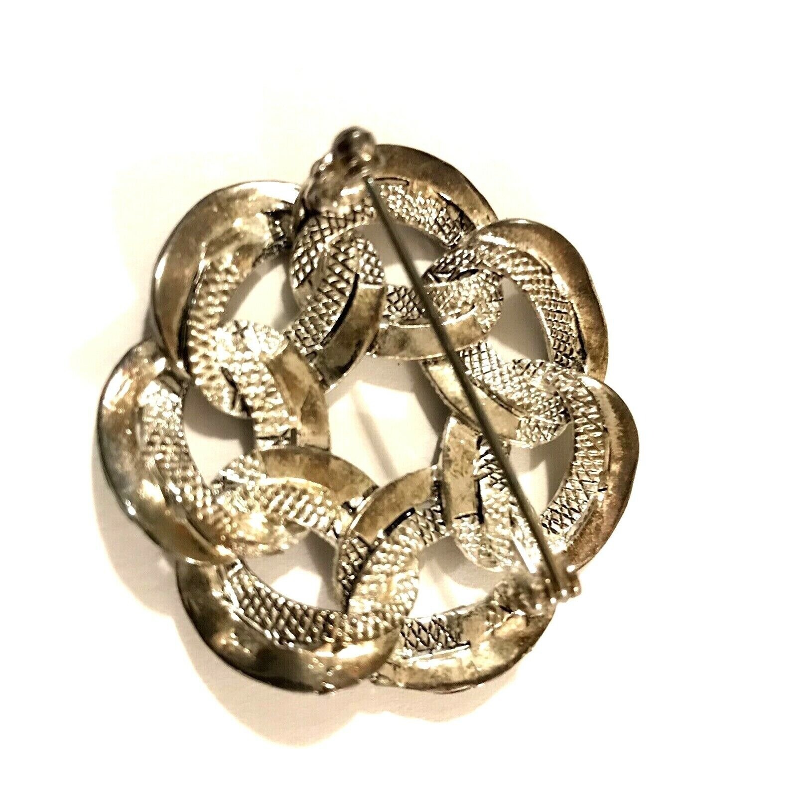 Sterling Silver Brooch Pin Interlocking Circles S… - image 3