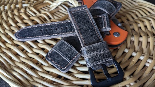 22 24 26mm Watch Band, Handmade Genuine Leather Bund Strap, Vintage Style Cuff - Picture 3 of 15
