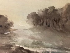 Beautiful Watercolor Gouache on Paper Landscape Berquier Art 1970 Tree