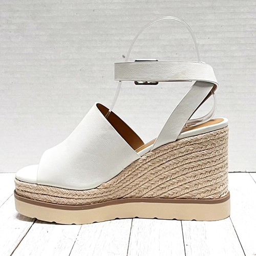 New Womens White Wide Band Platform Wedge Espadrille Sandals - Picture 5 of 5