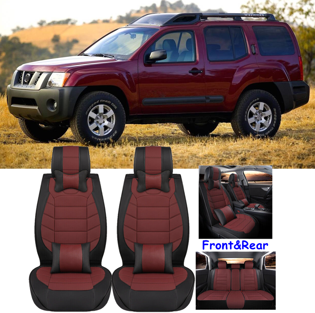 Car Seat Cover 5-Seater Front Rear Full Set Cushion PU Leather For Nissan Xterra