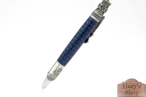 Pluma giratoria náutica antigua de peltre con cuerpo de bolígrafo de panal azul Ajisai - Imagen 5 de 19